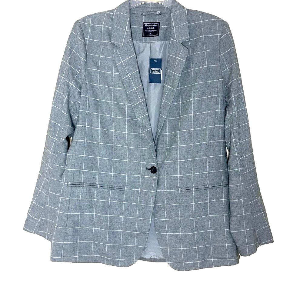 Abercrombie & Fitch Plaid Boyfriend Blazer Jacket Medium Stretch NWT Office - Picture 2 of 9